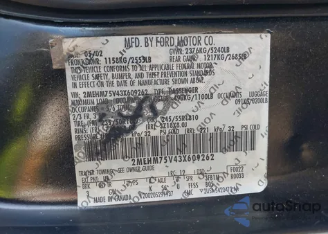 2003 Mercury Marauder from USA, damaged, VIN 2MEHM75V43X609262